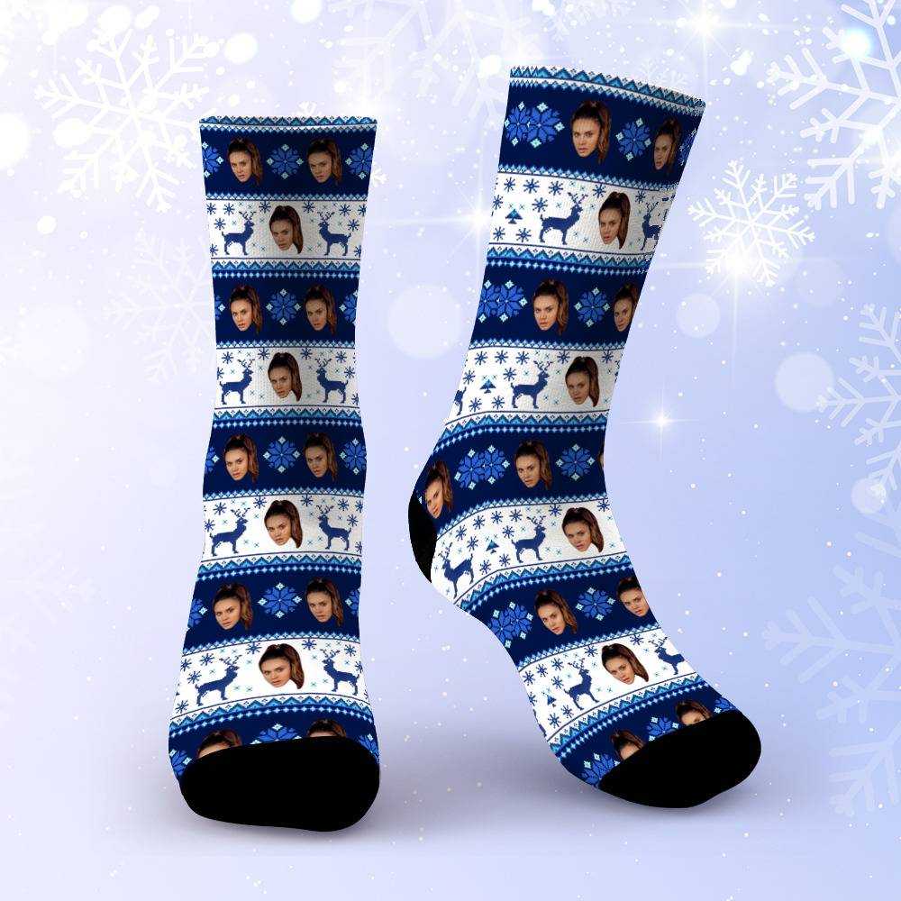 Royalty Family Socks Custom Photo Socks Christmas Socks Reindeer Striped Print