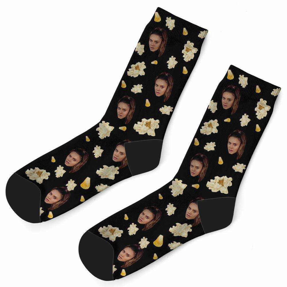 Royalty Family Socks Custom Photo Socks Popcorn Socks Black