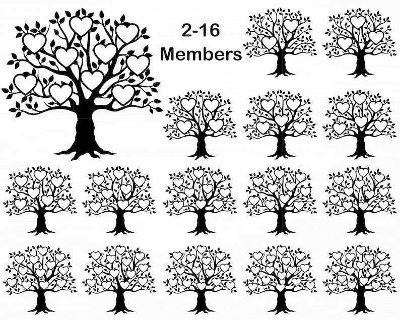 Family Tree Svg Cut File, Family Tree Svg Bundle 2-16 Members Family Reunion Svg#1