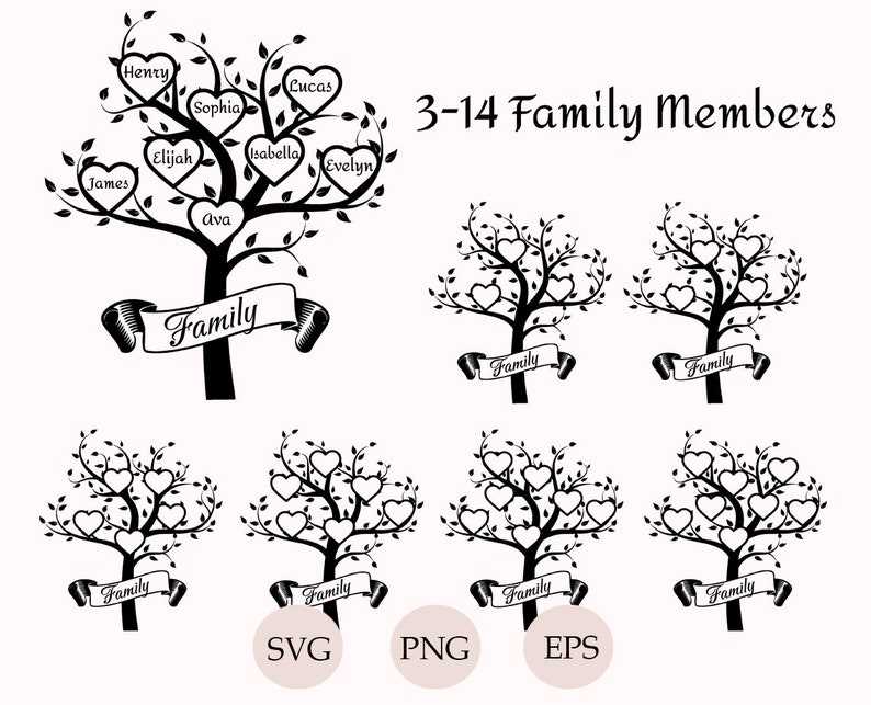 Family Tree Svg With Names, Family Tree Svg 3-14 Members Cricut