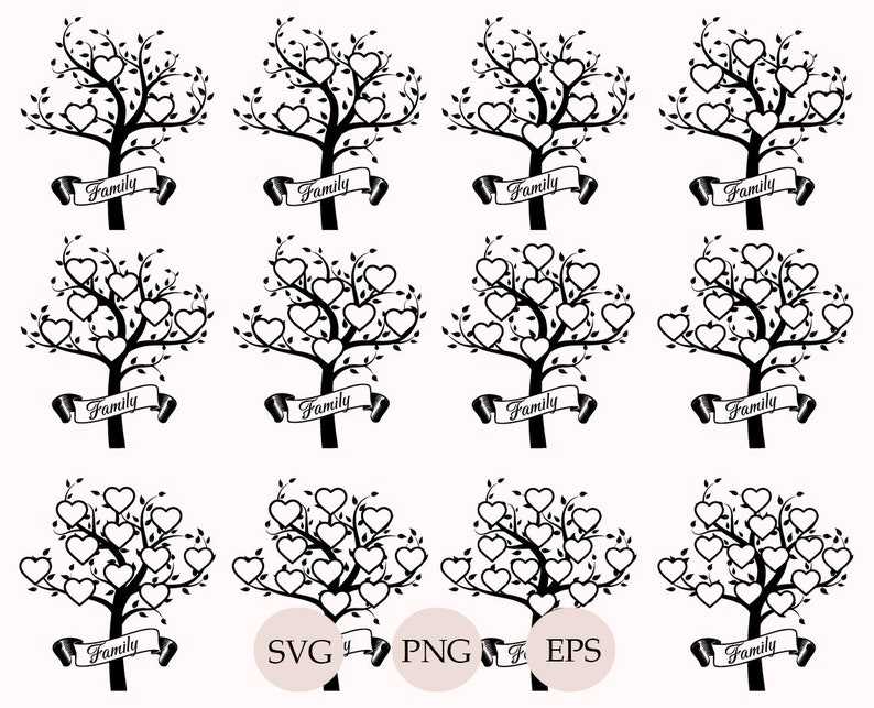Family Tree Svg With Names, Family Tree Svg 3-14 Members Cricut