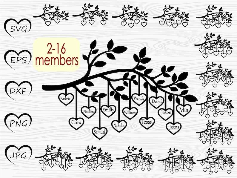 Family Tree Svg With Names, Family Branch Svg 2-16 Members