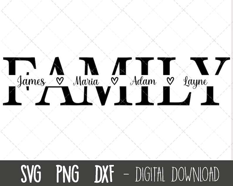 Family Tree Svg With Names, Family Split Name Frame Svg Family Clipart Family Cut File