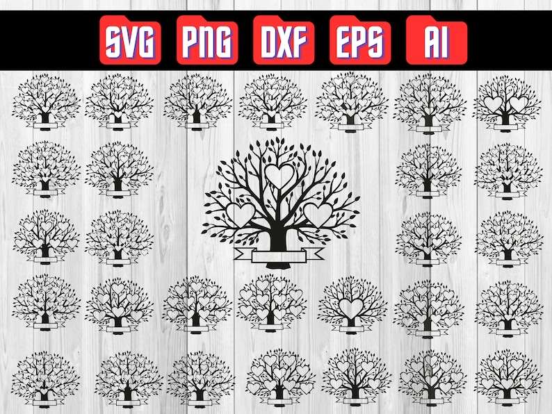 Family Tree Svg, Family Tree Svg 1-30 Members Family Cricut Design Vector Bundle