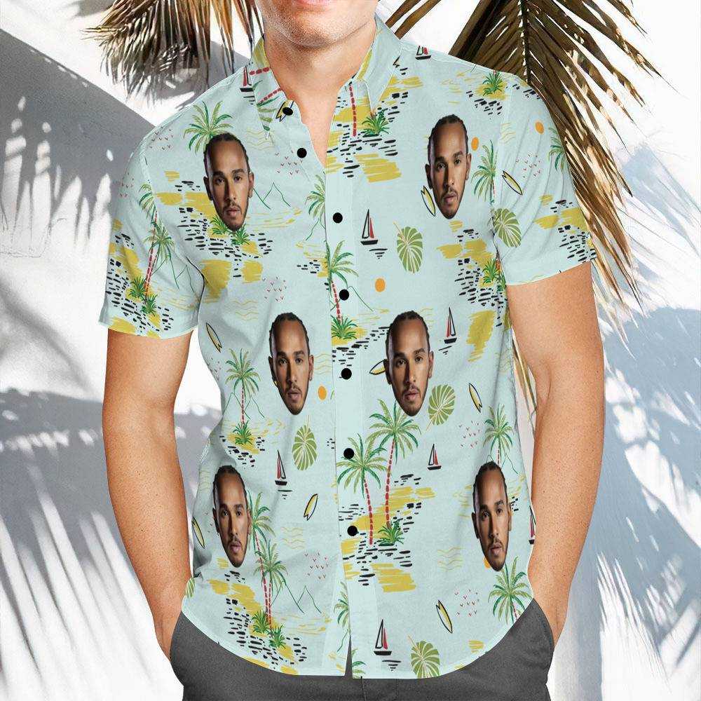 Lewis Hamilton Hawaiian Shirt Custom Photo Hawaiian Shirt Chinoiserie Beach Print Hawaiian Shirt