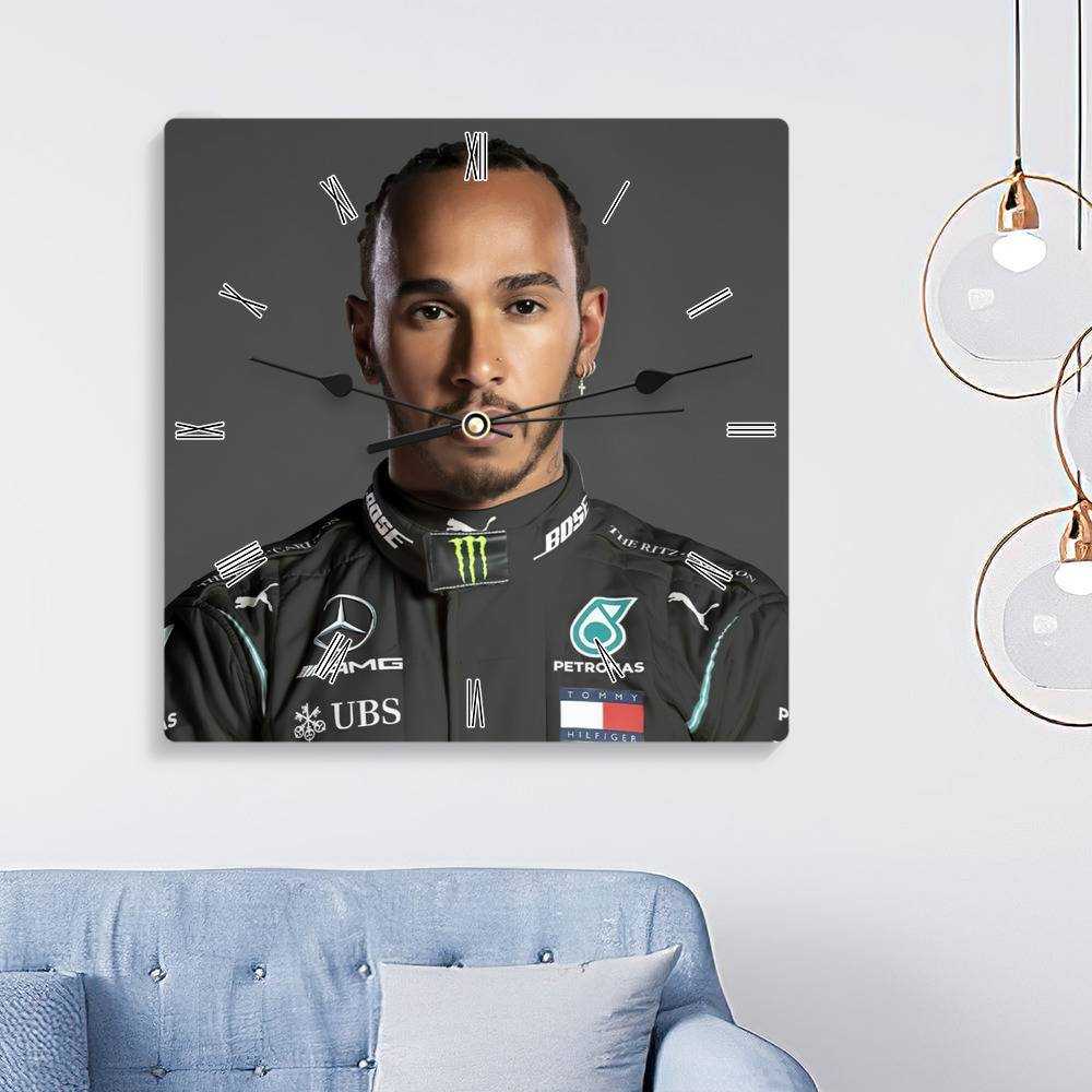 Lewis Hamilton Square Wall Clock Home Decor Wall Clock Gifts for Lewis Hamilton Fans F1 Championship 2020 Wall Clock