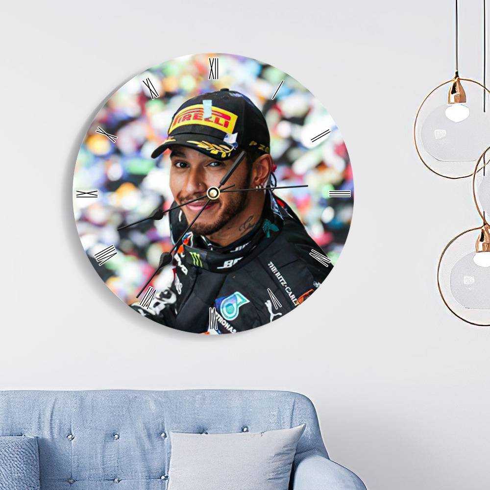 Lewis Hamilton Round Wall Clock Home Decor Wall Clock Gifts for Lewis Hamilton Fans Wins His Seventh F1 Wall Clock