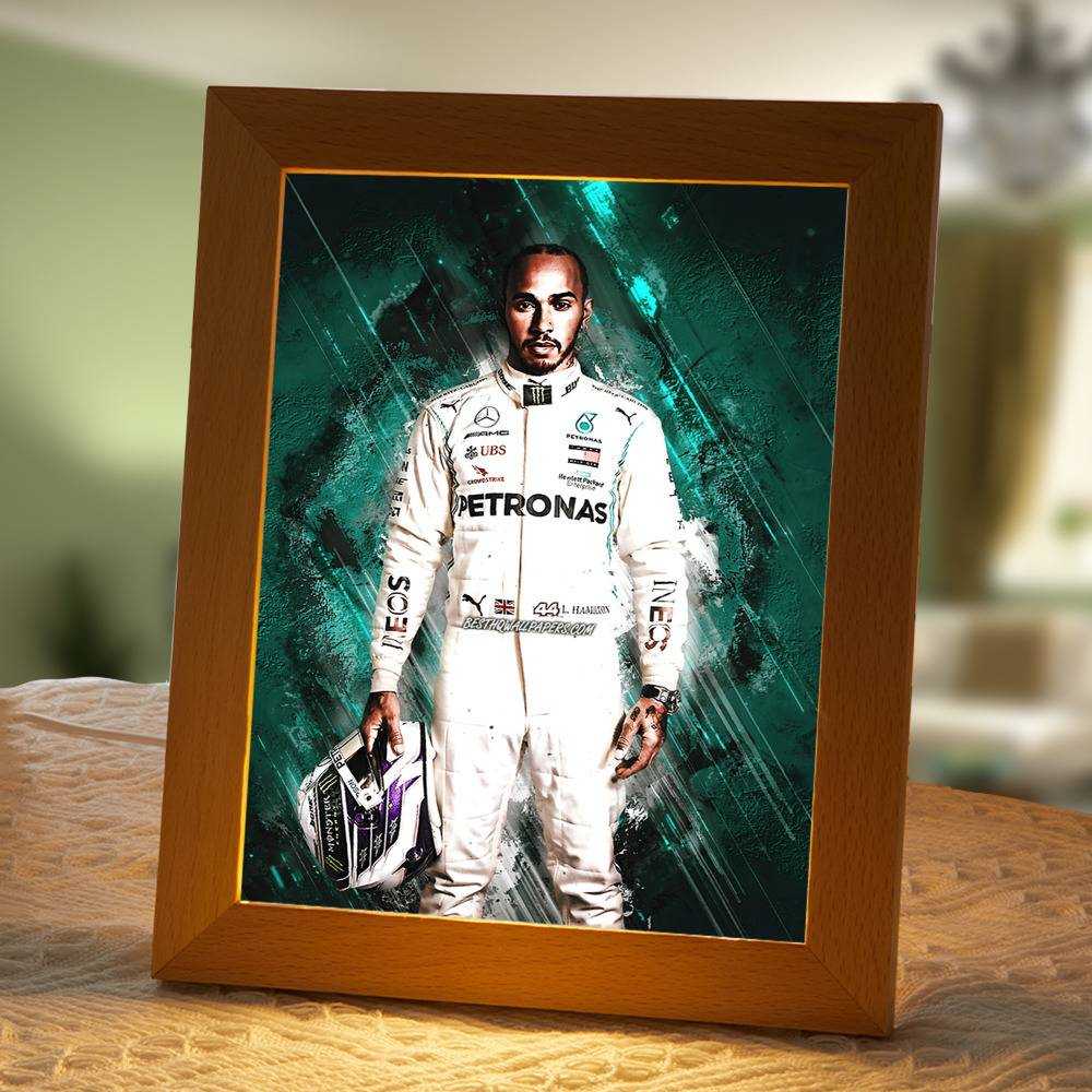 Lewis Hamilton Lamp Classic Night Light F1 Racing Driver by Lewis Hamilton Lamp with Wooden Frame