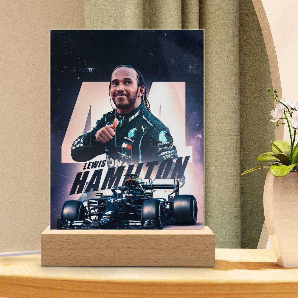 Lewis Hamilton Lamp TuscanGP Winner by Lewis Hamilton Lamp with Wooden Base