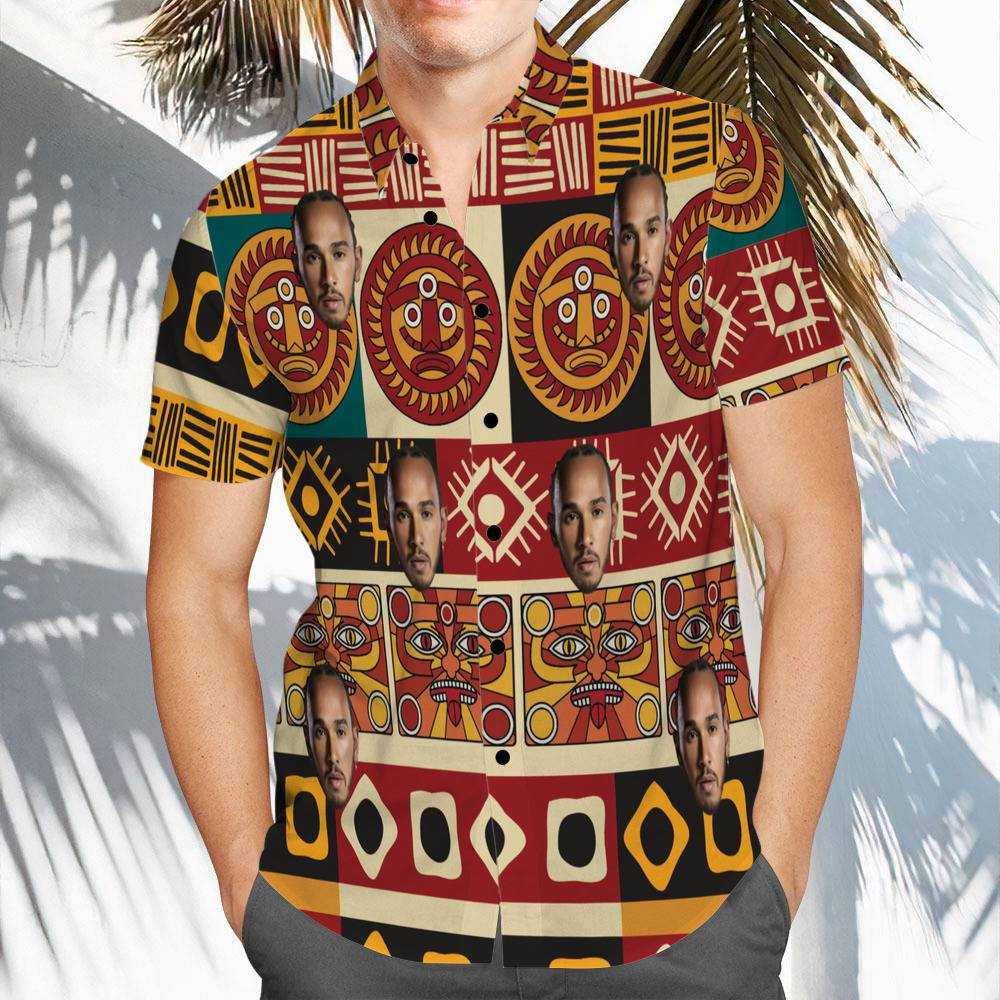 Lewis Hamilton Hawaiian Shirt Custom Photo Hawaiian Shirt Retro Patterns Hawaiian Shirt