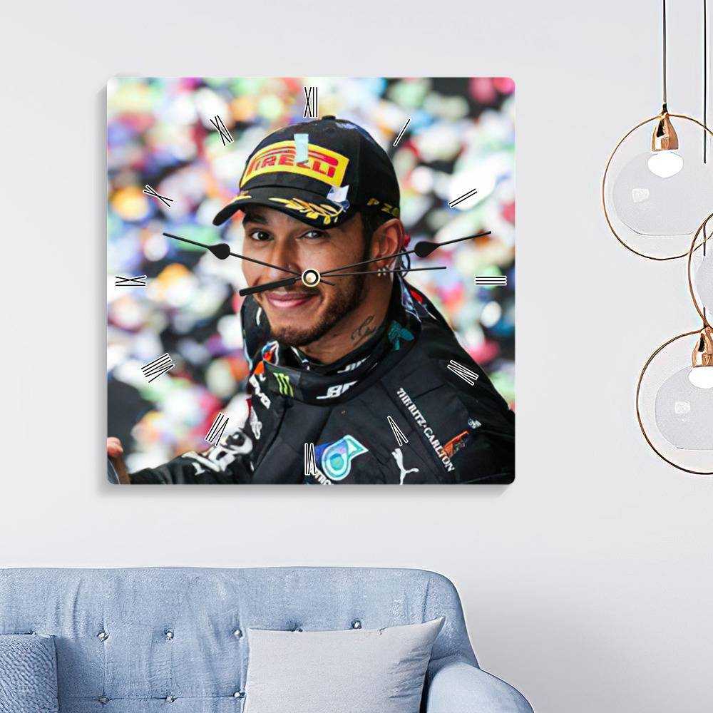 Lewis Hamilton Square Wall Clock Home Decor Wall Clock Gifts for Lewis Hamilton Fans Wins His Seventh F1 Wall Clock