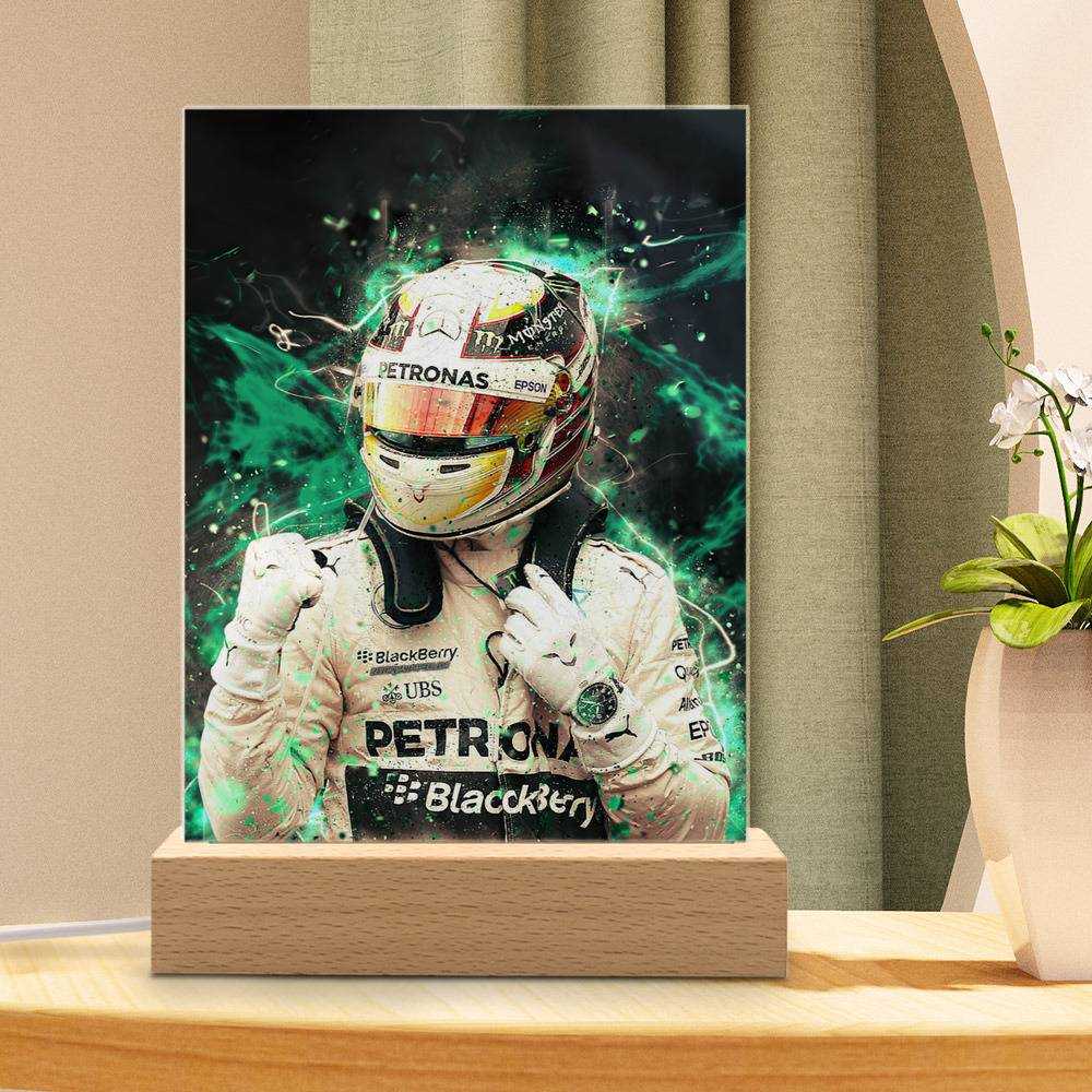 Lewis Hamilton Lamp Lewis Hamilton 2018 by Lewis Hamilton Lamp with Wooden Base