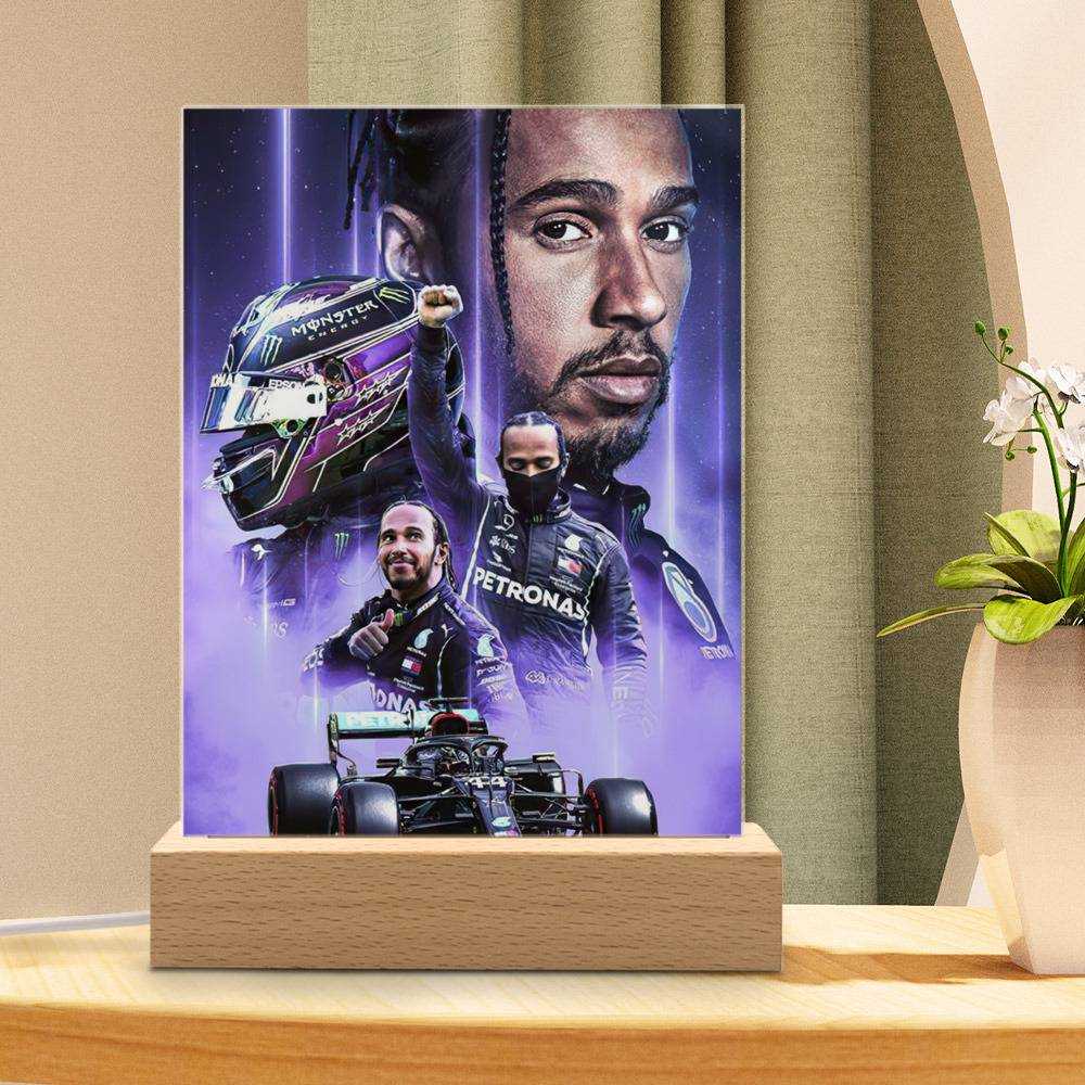 Lewis Hamilton Lamp Record 92nd Win F1 by Lewis Hamilton Lamp with Wooden Base