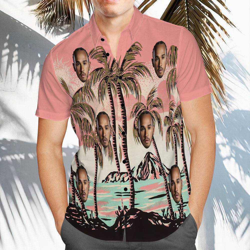 Lewis Hamilton Hawaiian Shirt Custom Photo Hawaiian Shirt Pink Coconut Grove Hawaiian Shirt