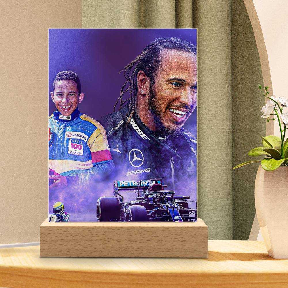 Lewis Hamilton Lamp Hamilton F1 Championship 2020 by Lewis Hamilton Lamp with Wooden Base