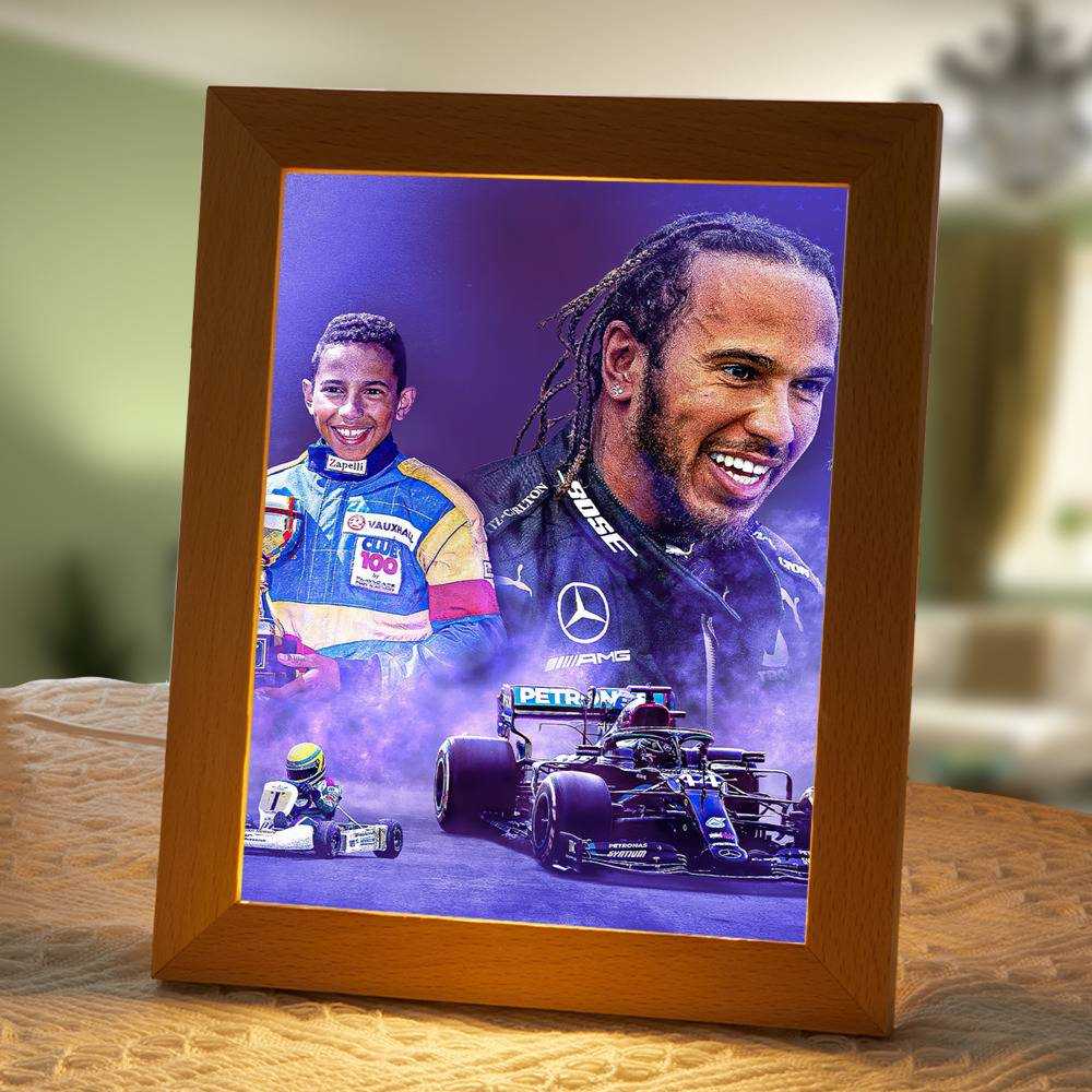 Lewis Hamilton Lamp Classic Night Light Hamilton F1 Championship 2020 by Lewis Hamilton Lamp with Wooden Frame