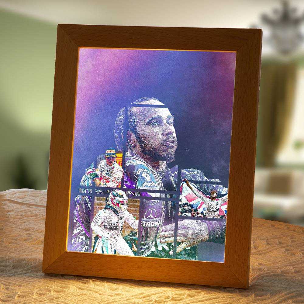 Lewis Hamilton Lamp Classic Night Light RECORD 92 RACE WINS by Lewis Hamilton Lamp with Wooden Frame