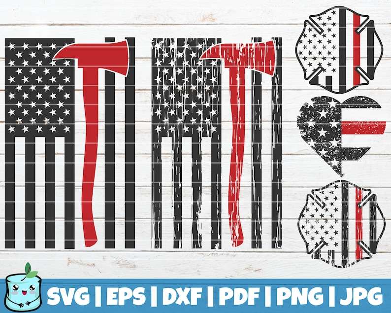 Distressed American Flag Svg, 5 American Firefighter Flags SVG#1