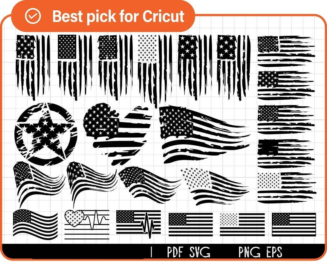 Tattered American Flag Svg, 24 Distressed Flag Svg Bundle#1