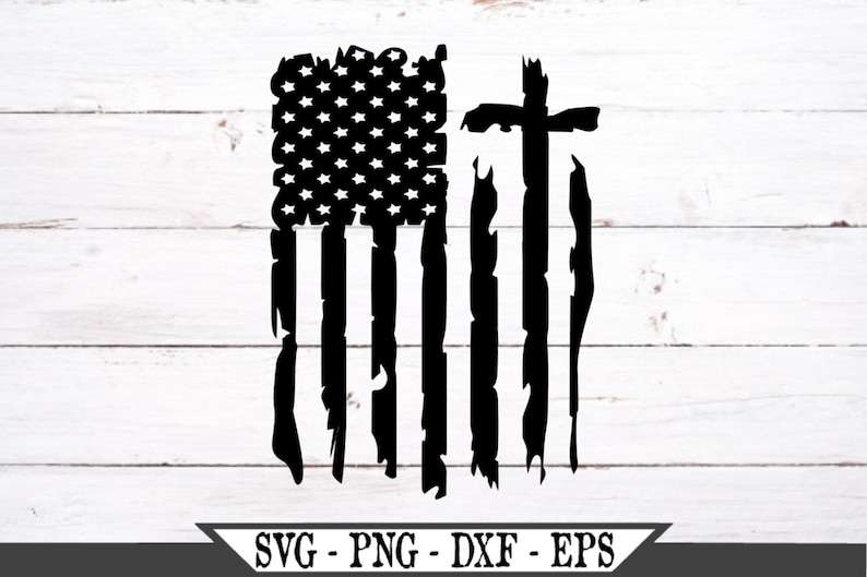Black American Flag Svg, Distressed American Flag With Cross SVG#2
