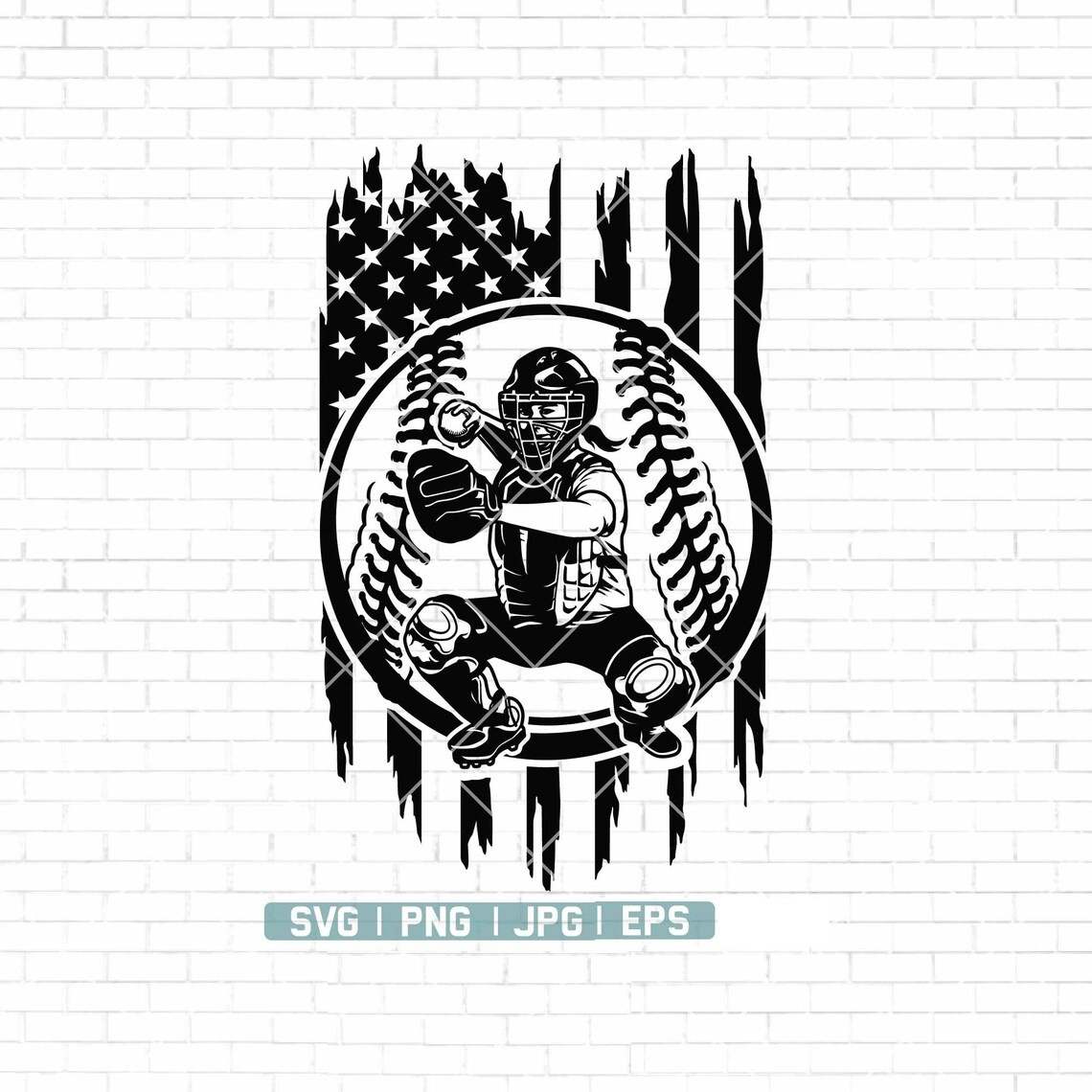 Black American Flag Svg, US Softball Player Svg#2