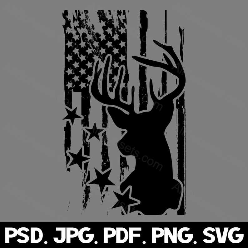 Black American Flag Svg, Deer American Flag SVG#2