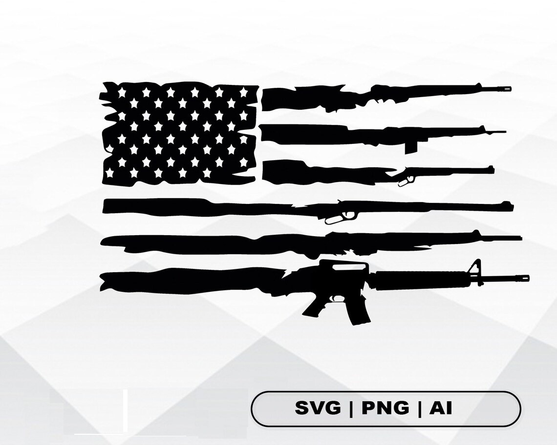 Tattered American Flag Svg, USA Distressed Gun Rifles Flag SVG