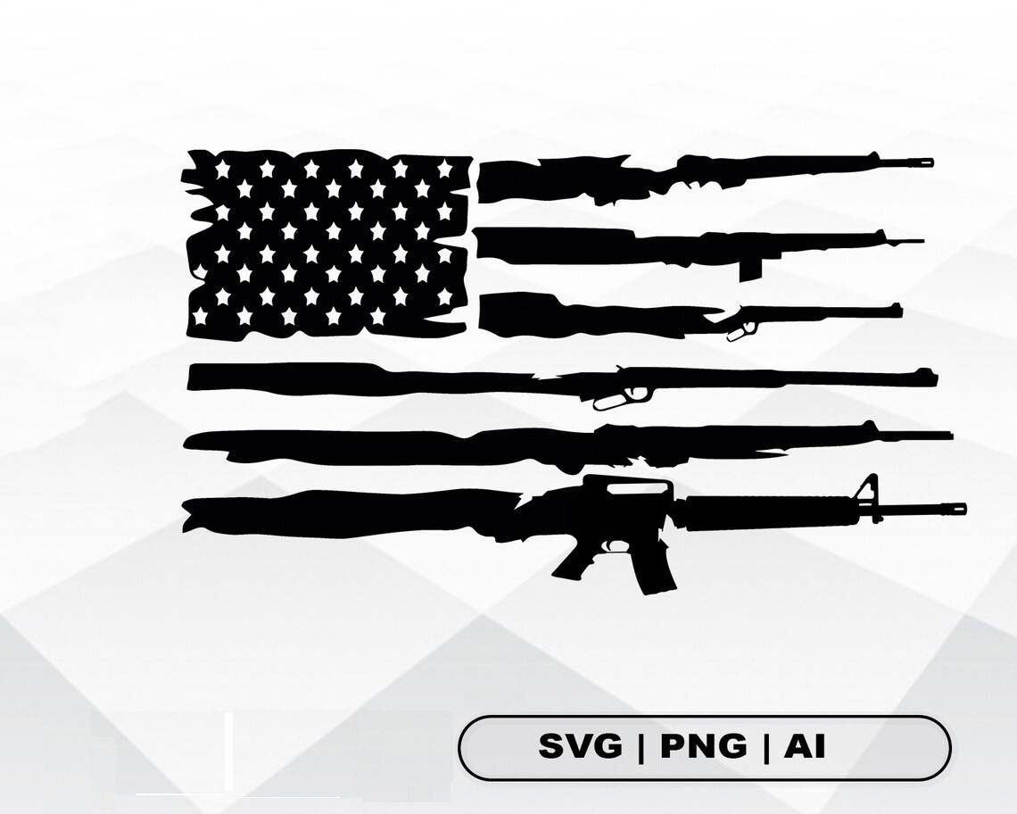 Tattered American Flag Svg, USA Distressed Gun Rifles Flag SVG#1