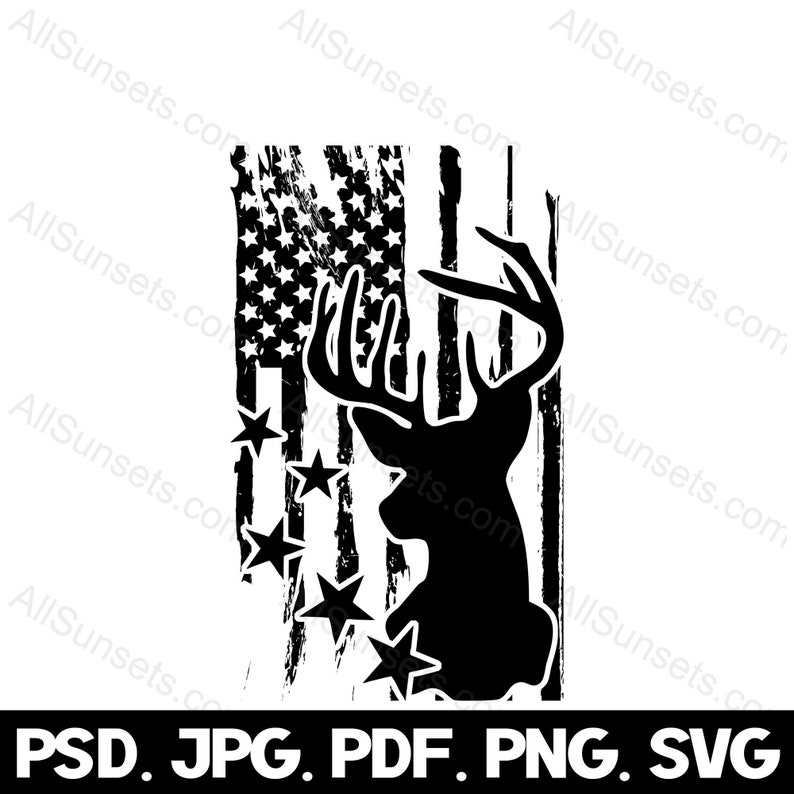 Black American Flag Svg, Deer American Flag SVG