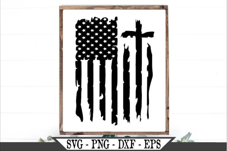 Black American Flag Svg, Distressed American Flag With Cross SVG#1