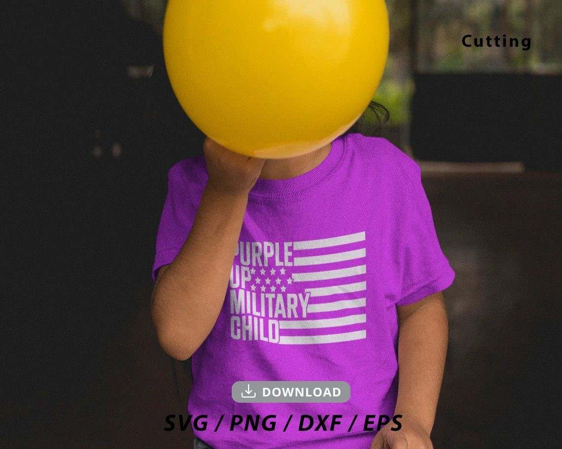 Black American Flag Svg, Purple Up For Military Kids Svg#2