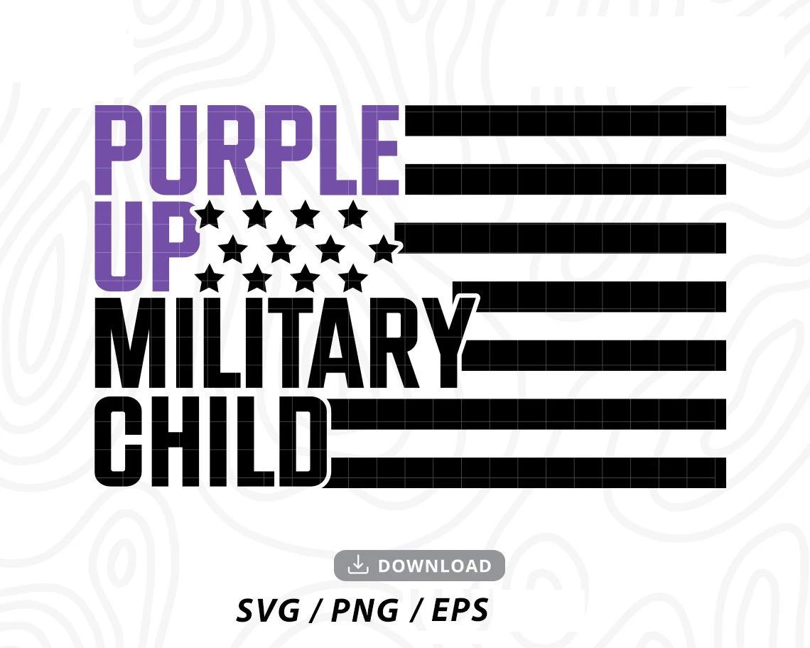 Black American Flag Svg, Purple Up For Military Kids Svg