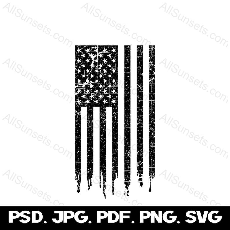 Black American Flag Svg, American Flag Torn Grunge Vintage Distressed Black svg#2