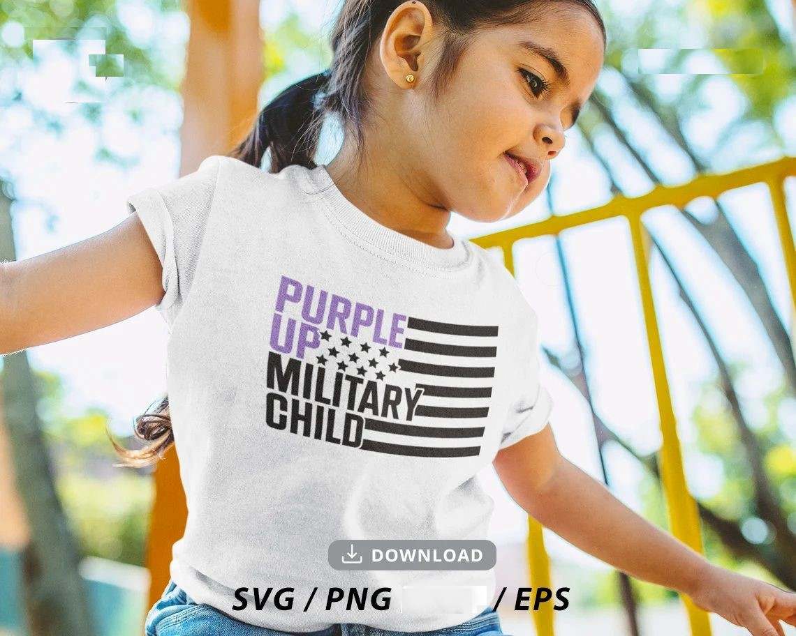 Black American Flag Svg, Purple Up For Military Kids Svg#3