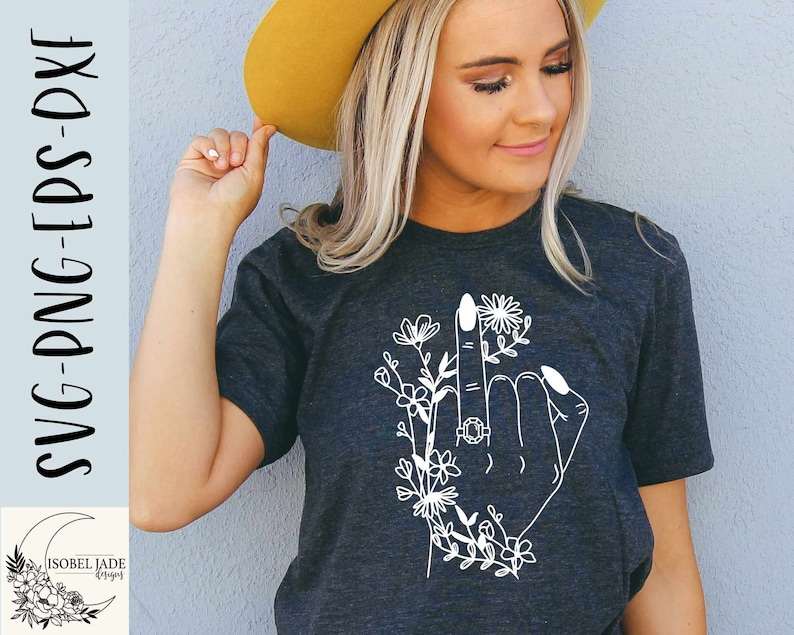 Middle Finger Svg, Bride SVG design - Ring finger shirt SVG file for Cricut - Floral Wedding shirt Wildflower hand SVG#3
