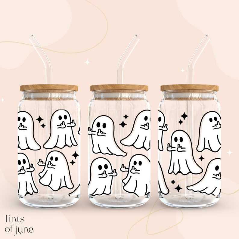 Middle Finger Ghost Svg, Ghost Libbey Glass Svg - 16oz Glass Can Wrap - Cute Ghost Glass Can Svg#2
