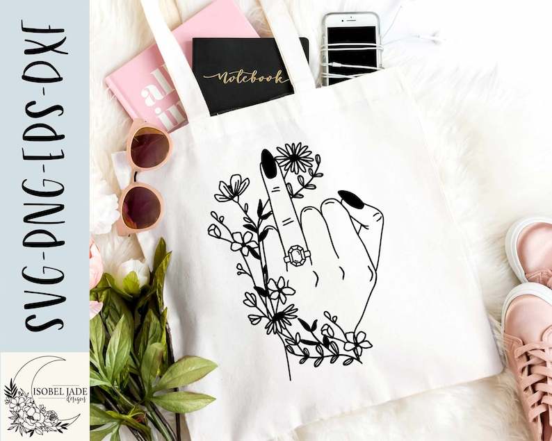 Middle Finger Svg, Bride SVG design - Ring finger shirt SVG file for Cricut - Floral Wedding shirt Wildflower hand SVG#4