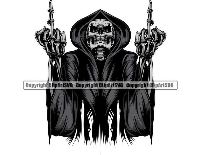 Skull Middle Finger Svg, Grim Reaper Skull Skeleton Grin Grinning Middle Finger Death Grim Ghost SVG PNG