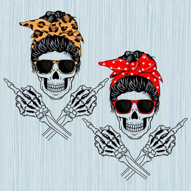 Skull Middle Finger Svg, Skeleton Middle Finger Hand Svg - Skull Messy Bun Leopard Svg#1