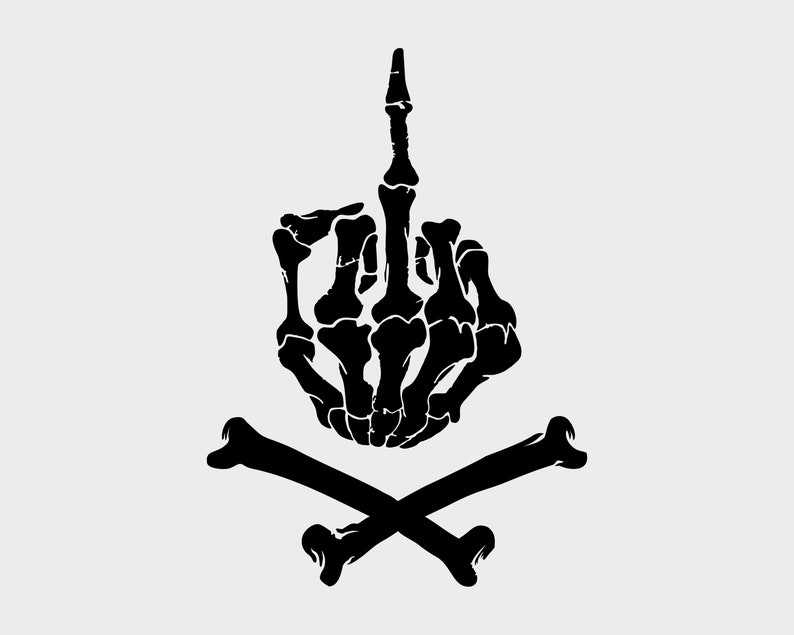 Skull Middle Finger Svg, Skeleton Middle Finger Svg Files For Cricut | Crossed Bones Funny Halloween Svg#1