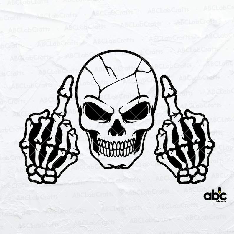 Skull Middle Finger Svg, Skull Middle Finger Svg File | Skull Clipart | Skull Cut Files | Middle Finger Svg