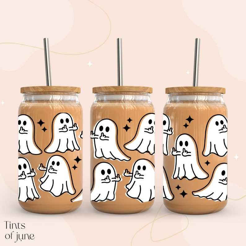 Middle Finger Ghost Svg, Ghost Libbey Glass Svg - 16oz Glass Can Wrap - Cute Ghost Glass Can Svg#3