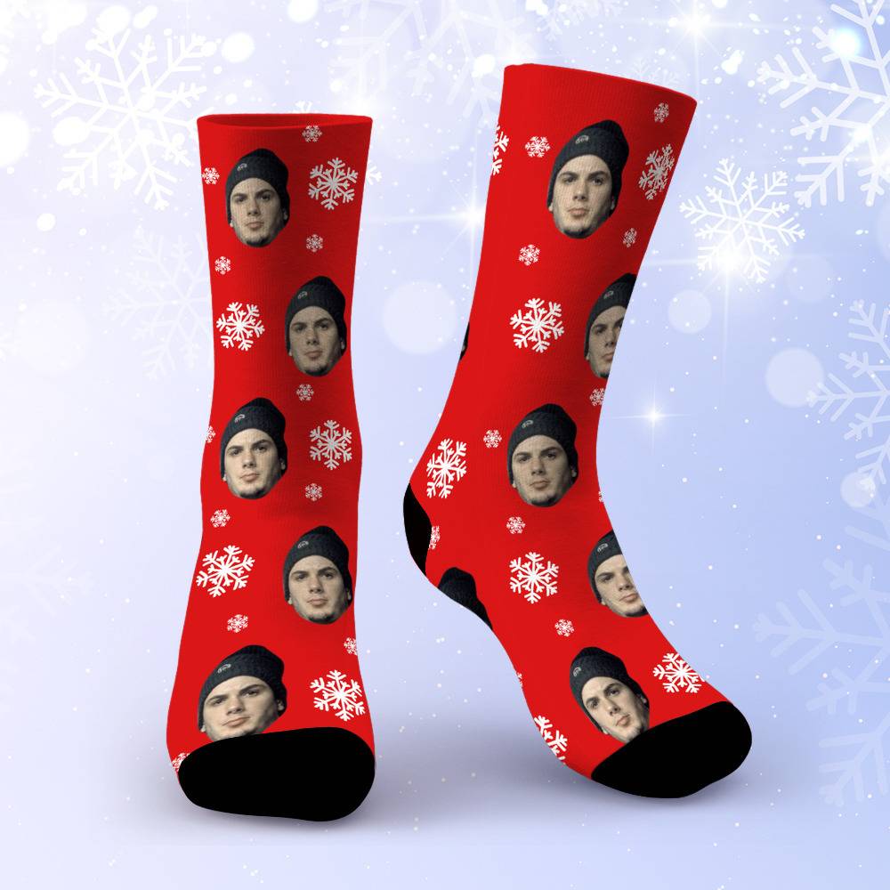  JUNZAN Custom Socks with Photo Red Xmas Snowflake