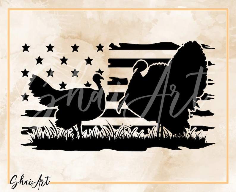 Turkey Svg Black And White, Two Turkey US Flag Svg File 