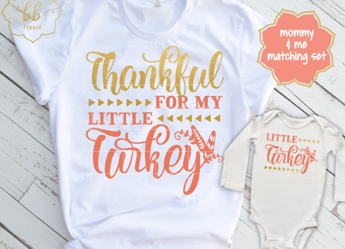 Turkey Svg, Mommy And Me Little Turkey Svg Eps Png Cutting File