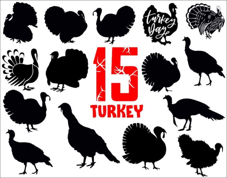 Turkey Svg Black And White, Turkey Silhouette Thanksgiving Cricut Turkey Svg File
