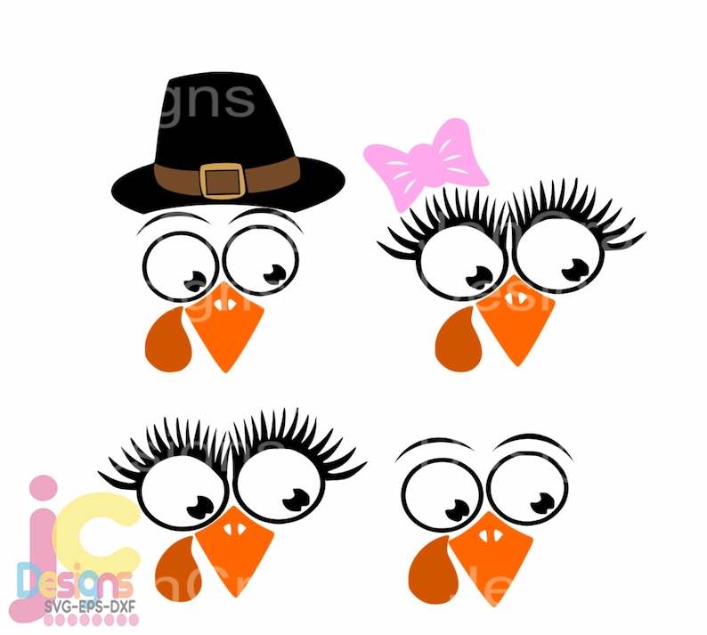 Turkey Svg Face, Cute Turkey Svg Eyelashes Pilgrim Hat On Turkey Face 
