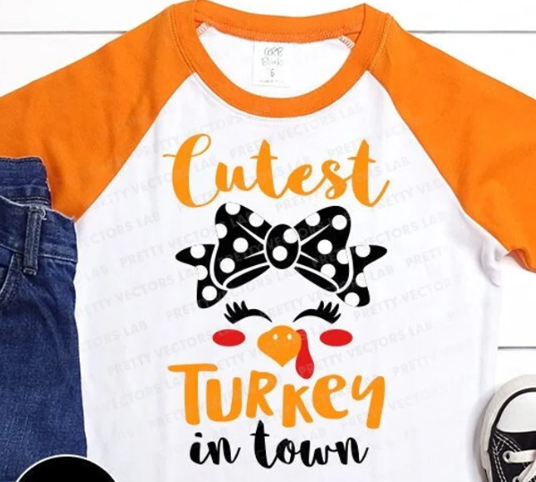Turkey Svg Face, Cutest Turkey in Town Svg Girls Thanksgiving Svg