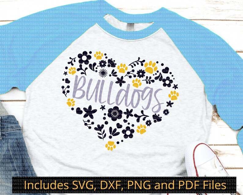 Bulldogs Heart and Flowers SVG Bulldogs Paw Print#3
