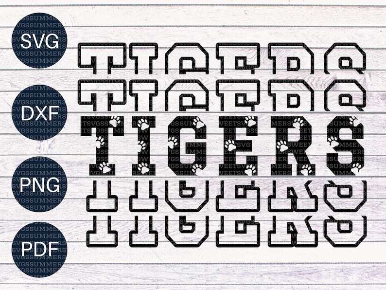 Tigers Svg Paw Prints Stacked Monogram Svg Silhouette Cut File Digital Download 